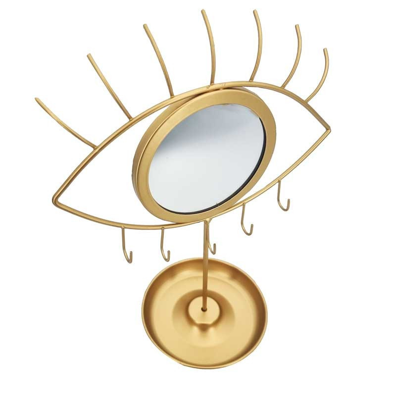 Porte bijoux miroir en métal doré en forme d'œil
