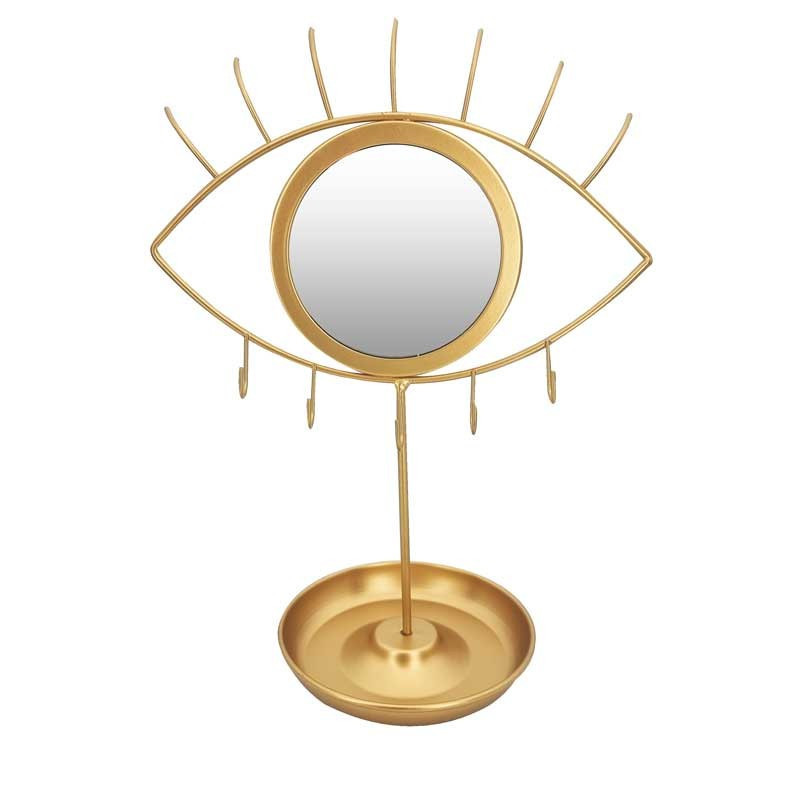 Porte bijoux miroir en métal doré en forme d'œil