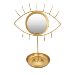 Joyero con espejo de metal dorado con forma de ojo