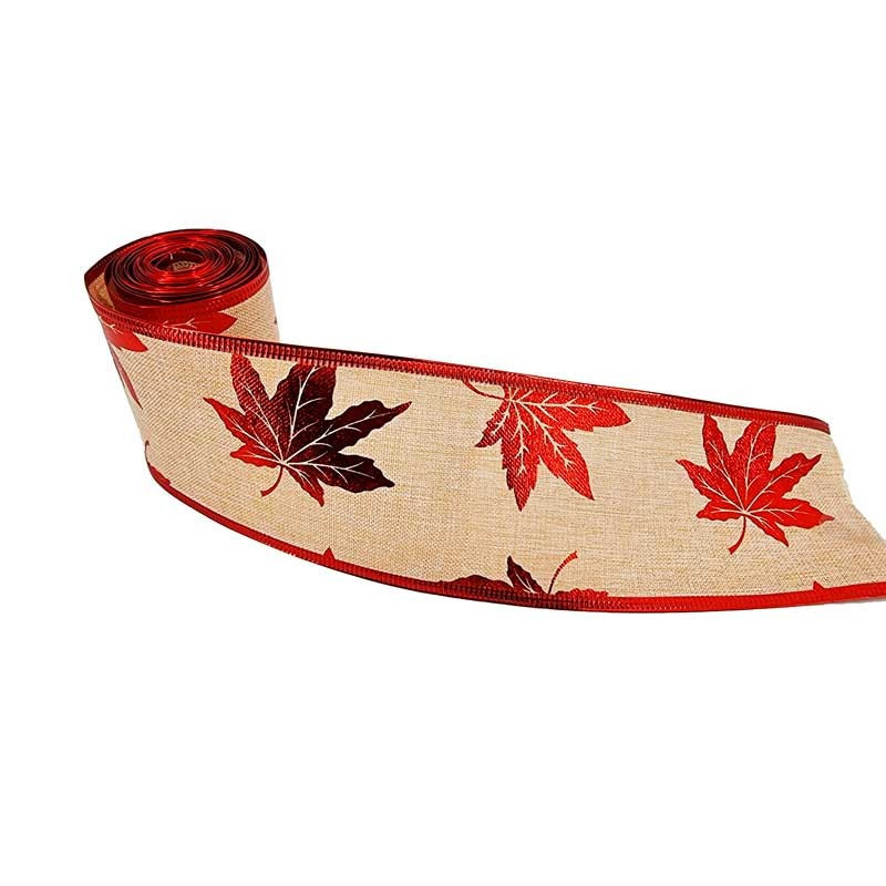 Ruban de décoration de Noël motif feuille d'érable rouge brillant