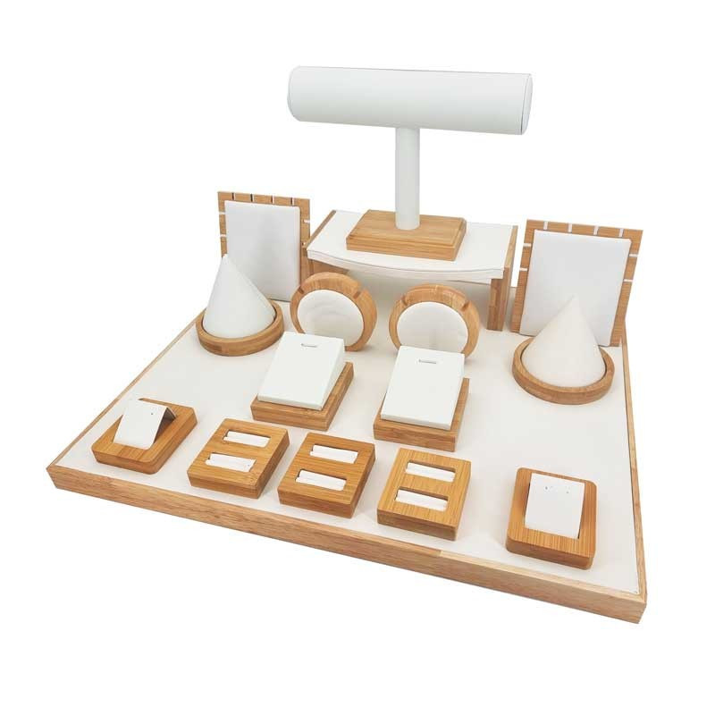 Grand plateau nu de présentation vitrine en bois et en simili cuir blanc