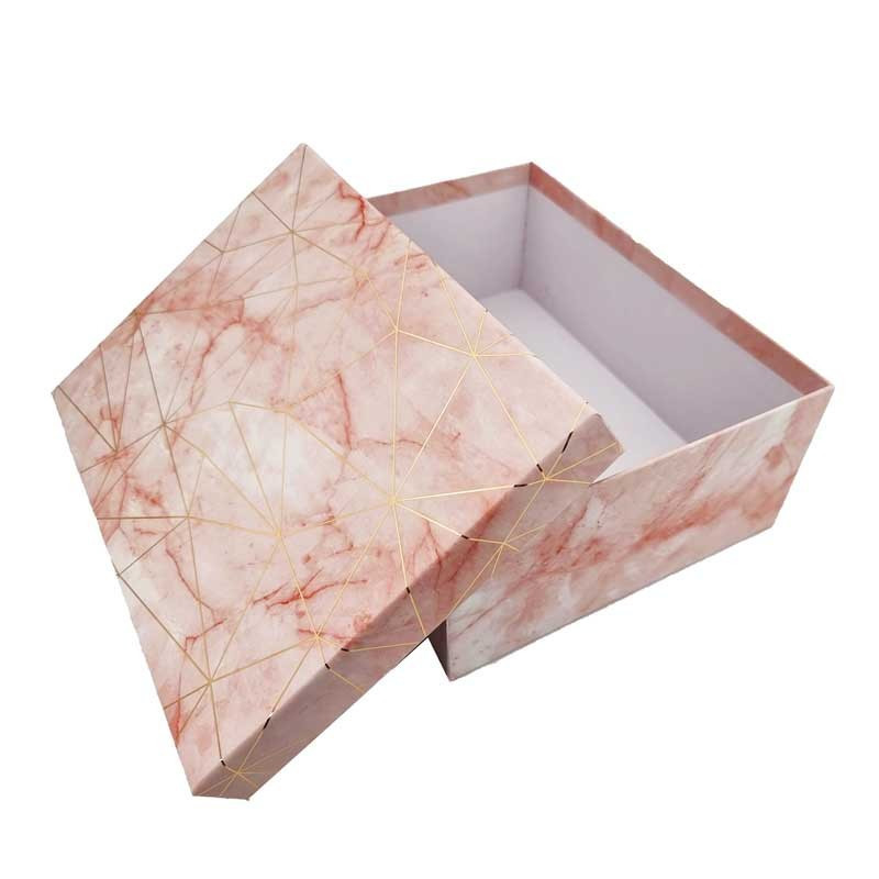 Boîte cadeaux rectangulaire rose dragée marbré 21x16x8cm