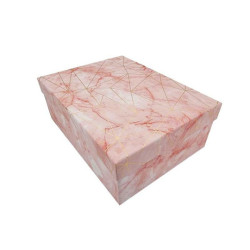 Caja de regalo rectangular grande rosa marmolada 25 x 19 x 9 cm