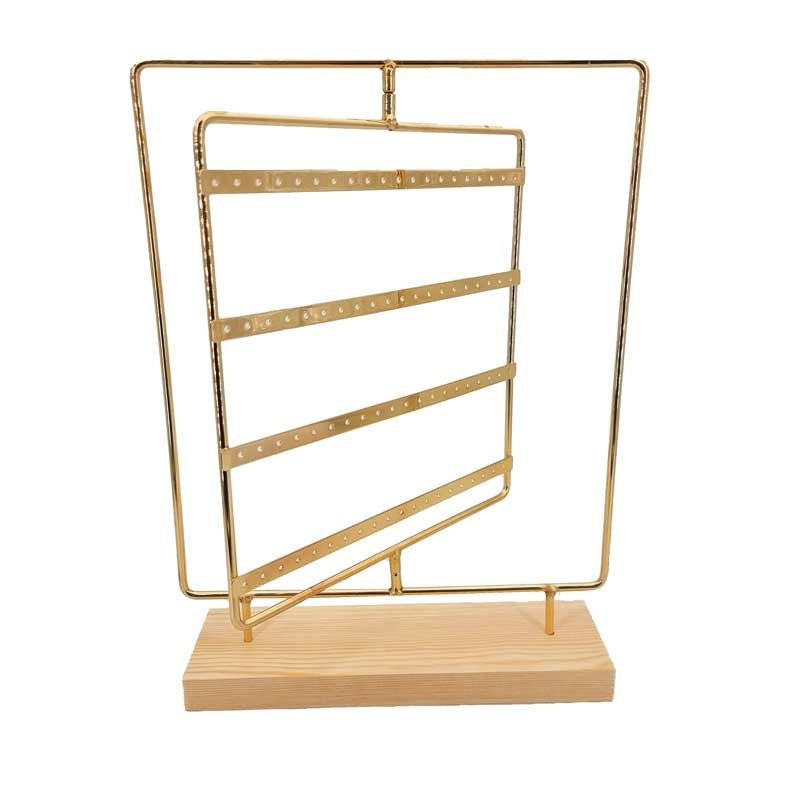 Porte boucles d'oreilles en métal doré sur socle en bois 36 paires