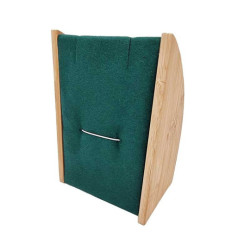 Pequeño soporte rectangular para collares de madera y ante verde esmeralda