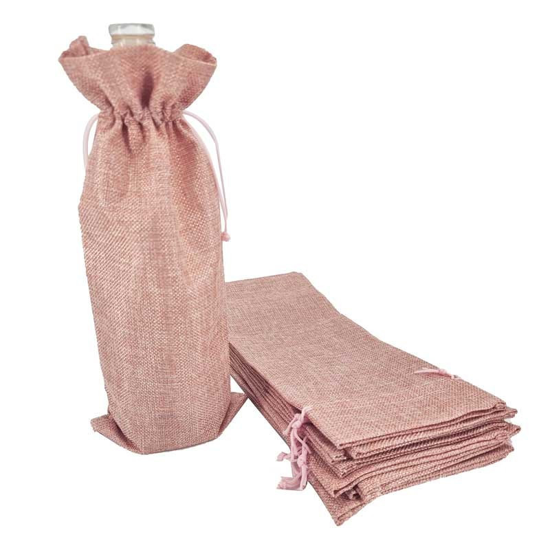 Bolsitas de yute de colores para botellas (aceite, vinagre, siropes) - Rosa claro