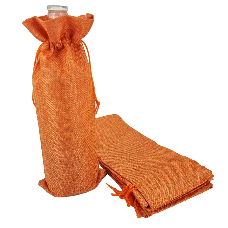 Bolsitas de yute de colores para botellas (aceite, vinagre, siropes) - Naranja