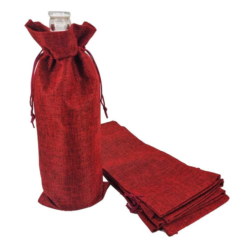 Bolsitas de yute de colores para botellas (aceite, vinagre, siropes) - Rojo burdeos