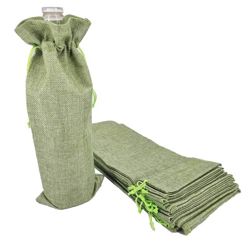 Bolsitas de yute de colores para botellas (aceite, vinagre, siropes) - Verde almendra
