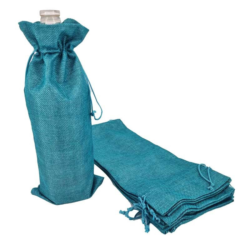 Bolsitas de yute de colores para botellas (aceite, vinagre, siropes) - Azul pato