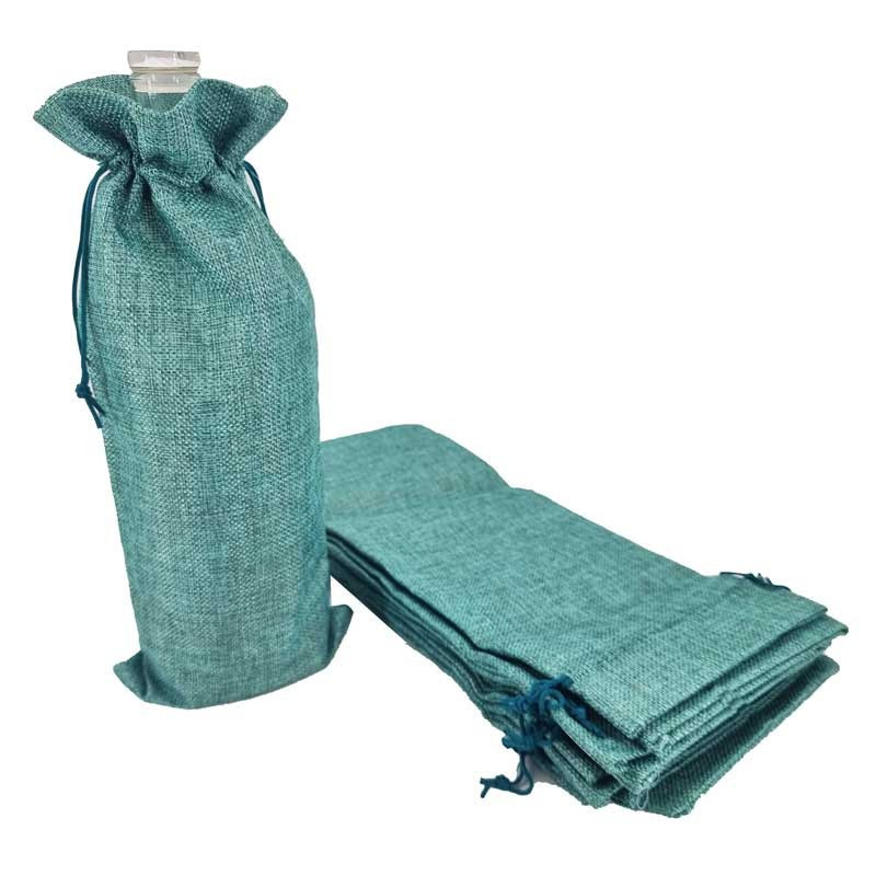 Bolsitas de yute de colores para botellas (aceite, vinagre, siropes) - Verde laguna