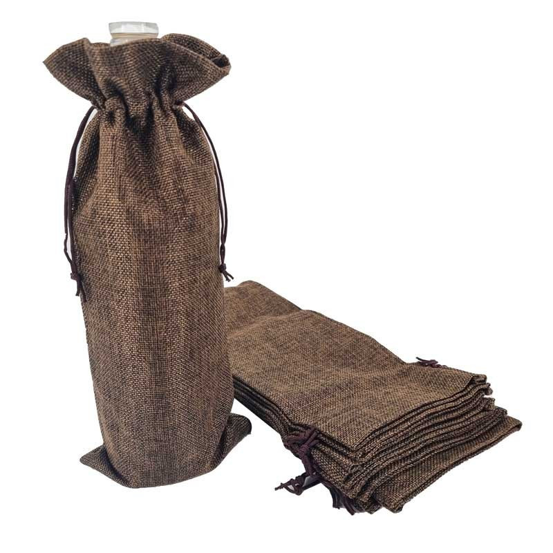 Bolsitas de yute de colores para botellas (aceite, vinagre, siropes) - Marrón chocolate