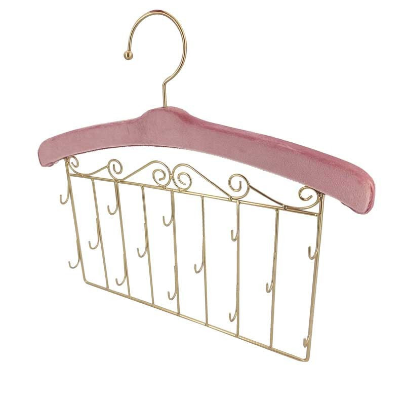 Cintre décoratif mural pour bijoux en métal doré et velours rose