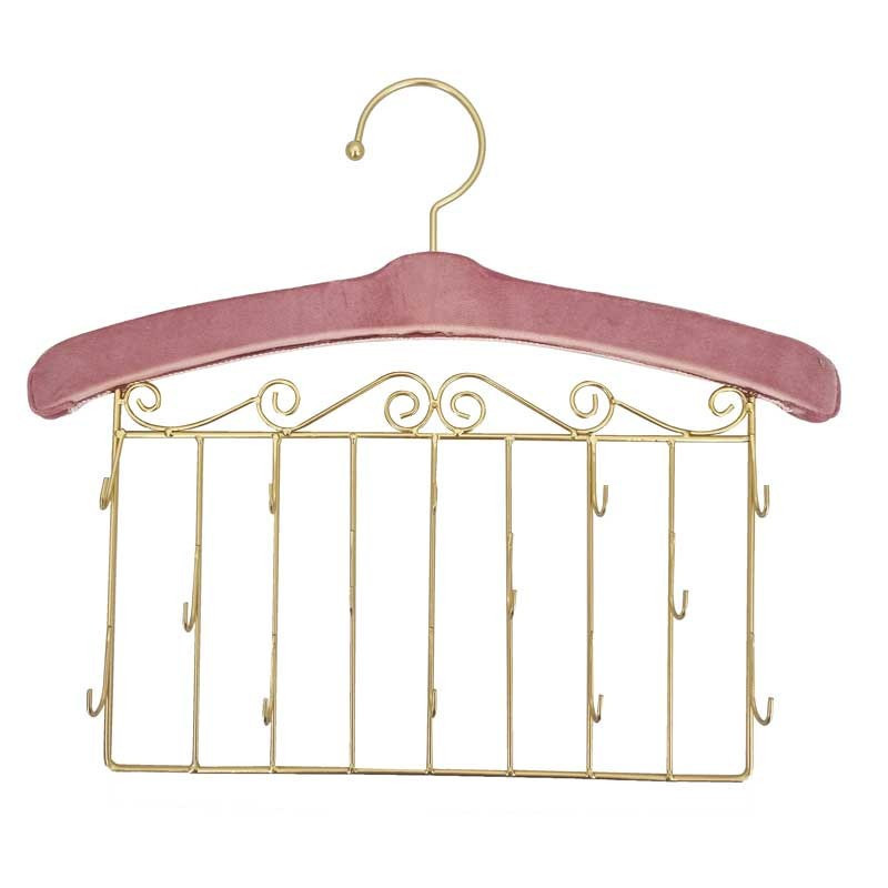 Cintre décoratif mural pour bijoux en métal doré et velours rose