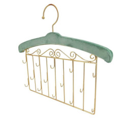Perchero decorativo de pared para joyas de metal dorado y terciopelo verde almendra