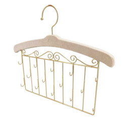 Perchero decorativo de pared para joyas de metal dorado y terciopelo beige claro