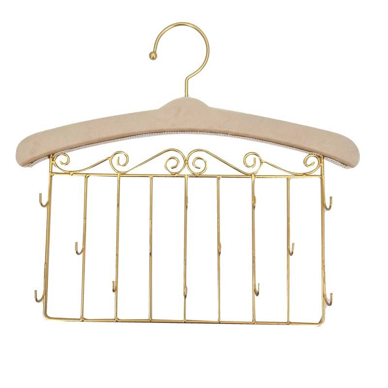 Cintre décoratif mural pour bijoux en métal doré et velours beige clair