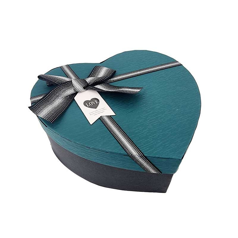 Caja de regalo bicolor con forma de corazón negro y verde esmeralda 15x18x7,5 cm