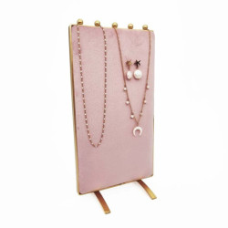 Soporte vertical para collares bicolor de terciopelo rosa empolvado y rosa blush