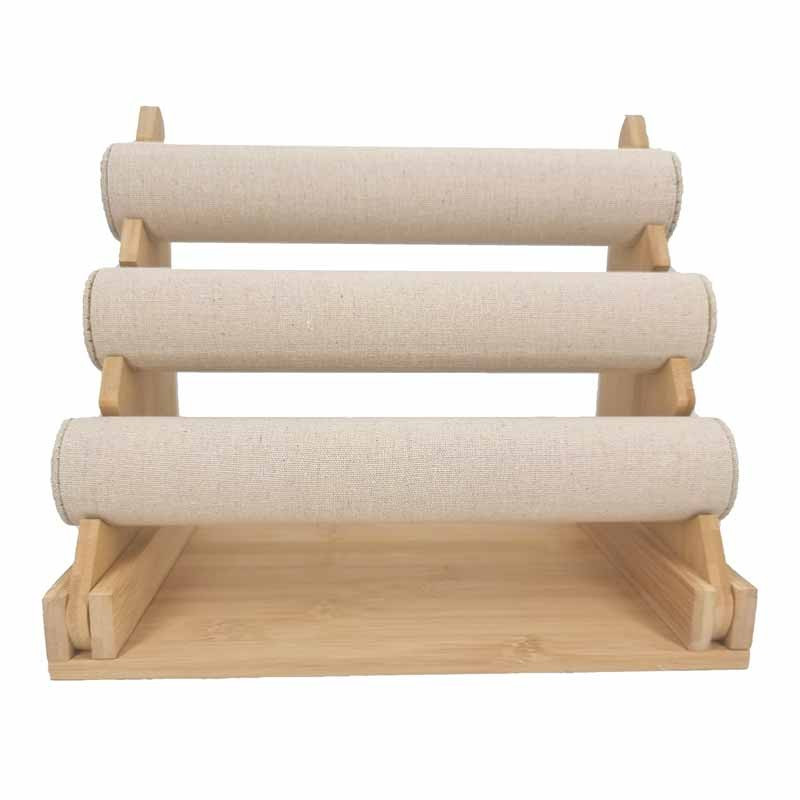 Présentoir pour bracelets en bois et coton beige à 3 niveaux - 9897