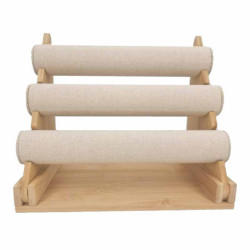 Expositor para pulseras de madera y algodón beige de 3 niveles