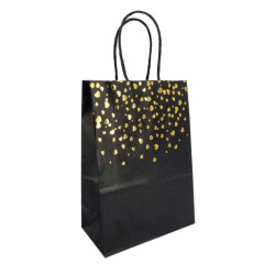 12 bolsas de papel kraft negras con corazones dorados 15x8x21cm