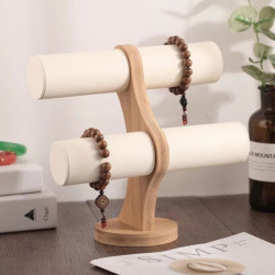 Portapulseras de 2 niveles de madera y símil piel blanco