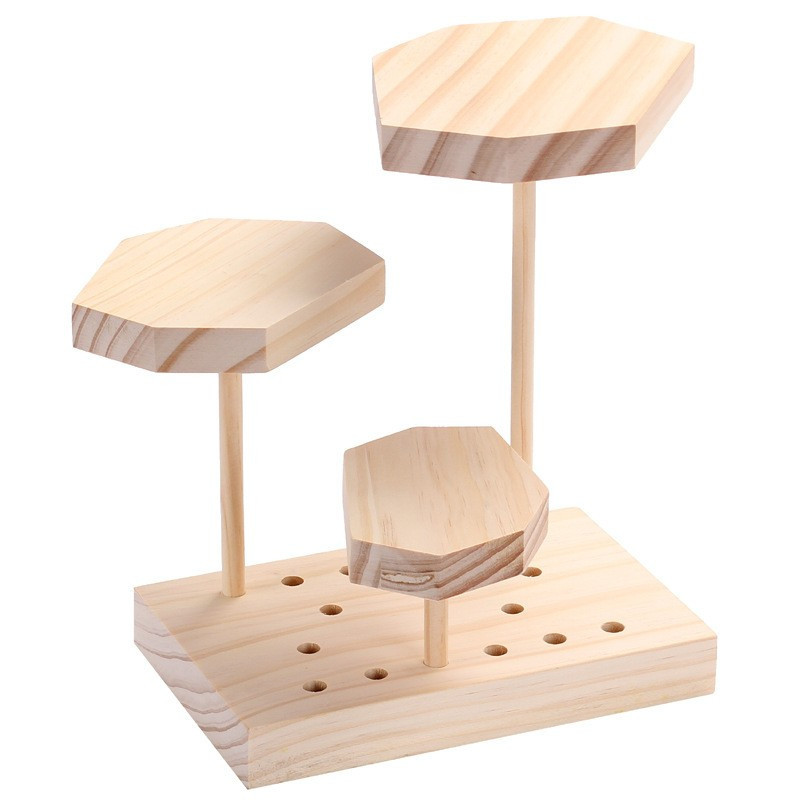Joyero de madera natural con 3 bandejas hexagonales extraíbles