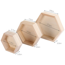 Lote de 3 bandejas pequeñas hexagonales de madera de pino