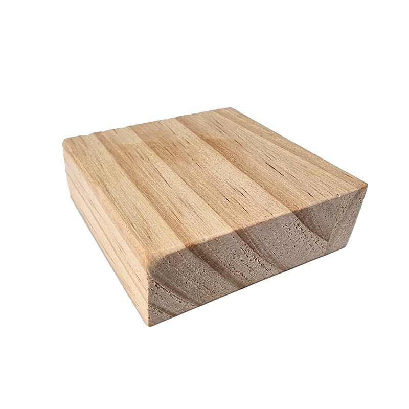 Pequeño expositor cuadrado de madera de pino natural, 6 x 6 x 2 cm