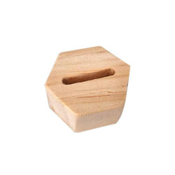 Pequeño soporte hexagonal para anillos de madera natural de pino