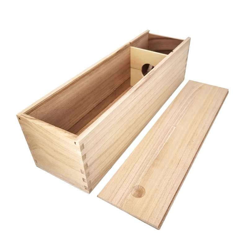 Boîte 1 bouteille en bois à couvercle coulissant 10x35x10cm