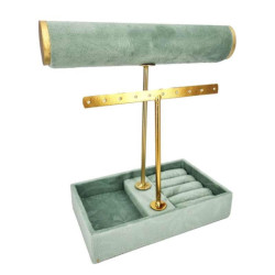 Expositor para joyas para pulseras, pendientes y anillos de terciopelo verde almendra