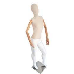 Maniquí de mujer de madera, resina y algodón beige natural y blanco
