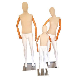 Maniquí de hombre de madera, resina y algodón beige natural y blanco