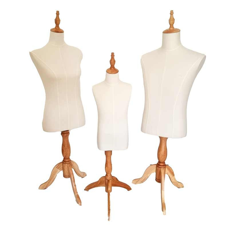 Buste couture femme en coton écru et pied en bois