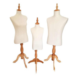 Busto de costura para mujer de algodón crudo y pie de madera