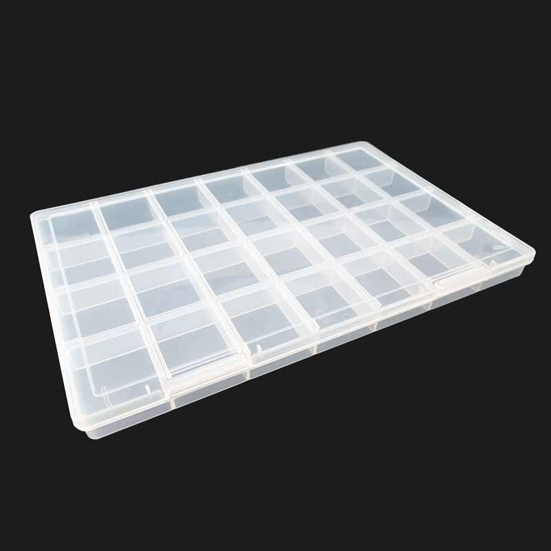 Boîte en plastique pour rangement à bijoux 28 compartiments 28.5x19.5x2cm
