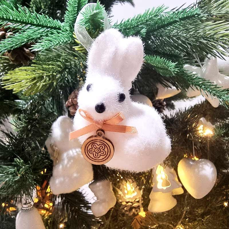 Lot de 2 lapins blancs à suspendre pour décoration sapin de noël