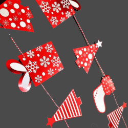 Guirnalda de cartón rojo brillante con motivos de navidad, 230 cm