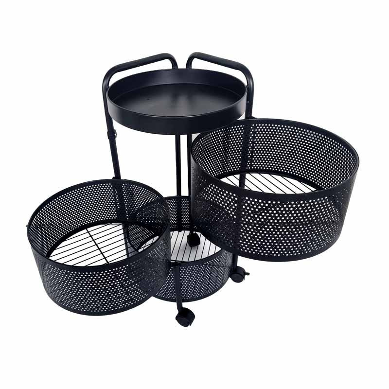 Mueble redondo con ruedas y 3 cajones giratorios de metal negro