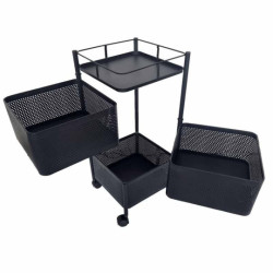 Pequeño mueble de almacenamiento con ruedas y 3 cajones giratorios de metal negro