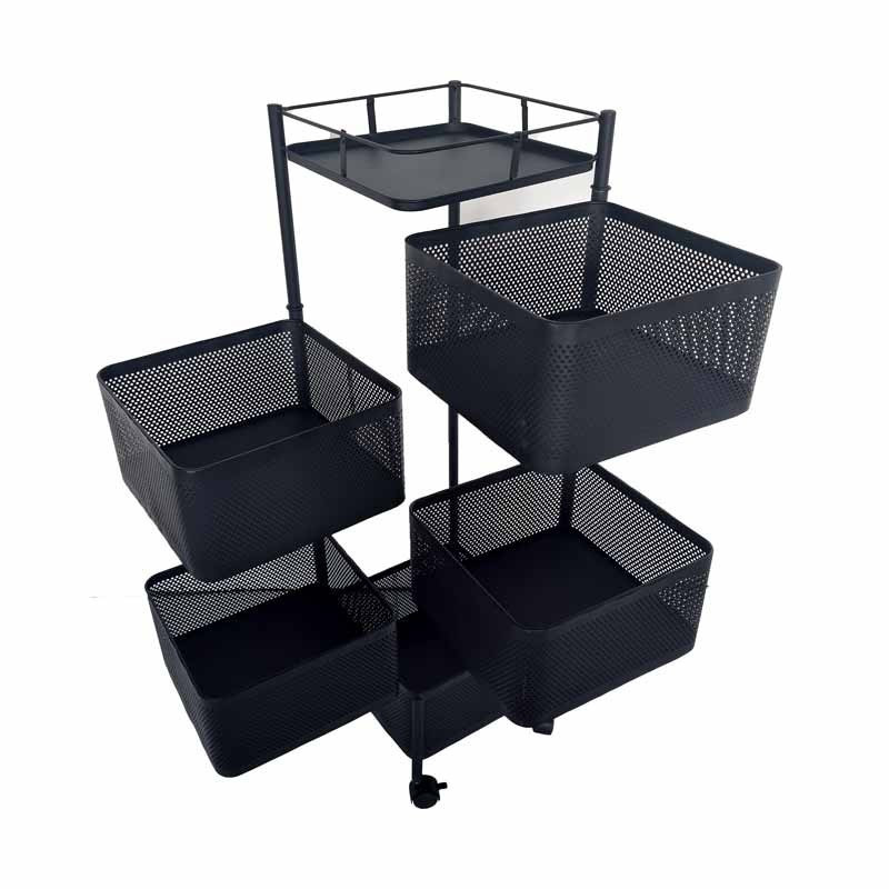 Carrito con 5 cestas giratorias de metal negro
