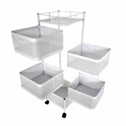 Carrito con 5 cestas giratorias de metal blanco