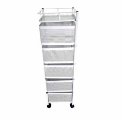 Carrito con 5 cestas giratorias de metal blanco
