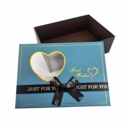 Caja de regalo grande con ventana en forma de corazón 29x21x9 cm - Azul pato