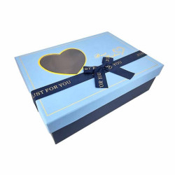 Caja de regalo grande con ventana en forma de corazón 29x21x9 cm - Azul cielo