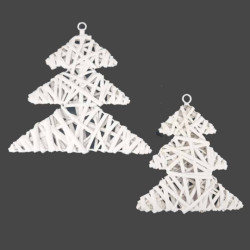 Árbol de Navidad de mimbre y de metal para colgar 20x20 cm - blanco
