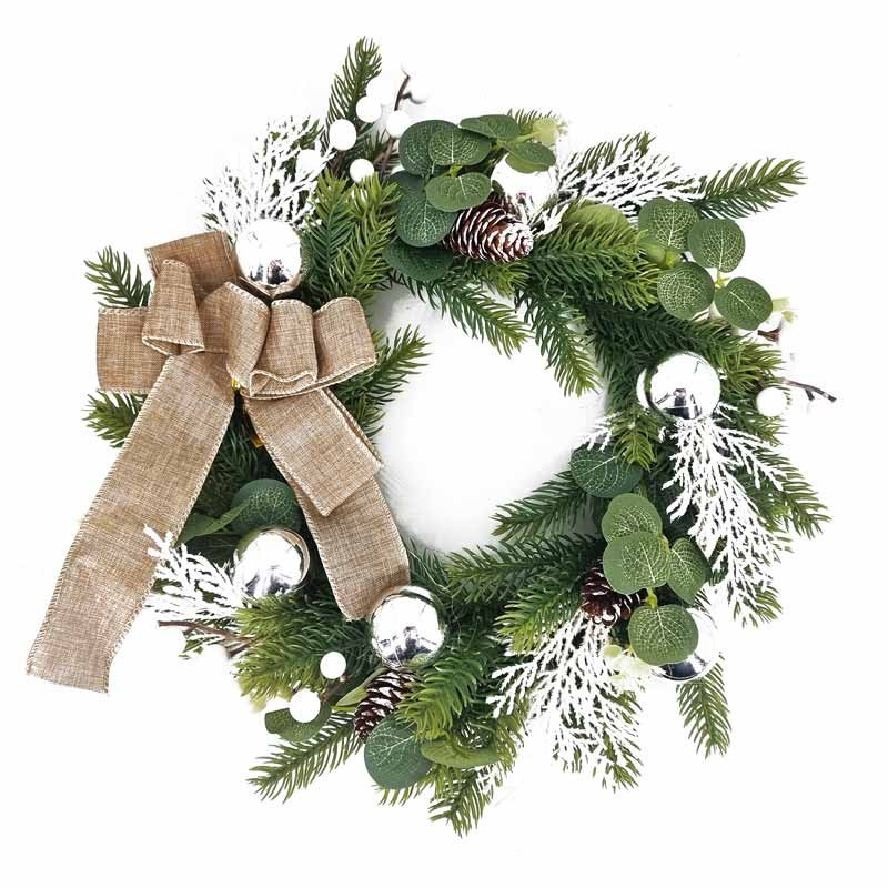 Couronne de Noël artificielle décoration boule de noël argentées