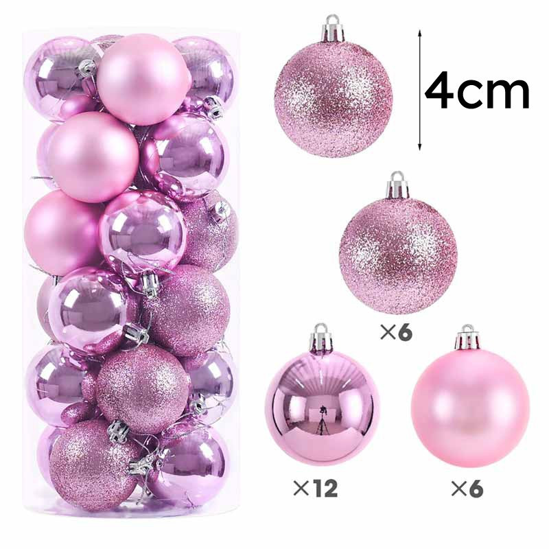 Pack de 24 bolas de navidad pequeñas de 4 cm - rosa